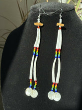 Load image into Gallery viewer, Dentalium earrings - rainbow colors - double decker