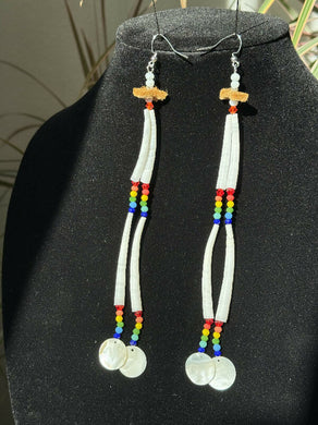 Dentalium earrings - rainbow colors - double decker