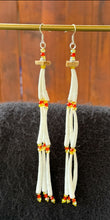 Load image into Gallery viewer, Dentalium earrings - Yellow and Orange - triple decker