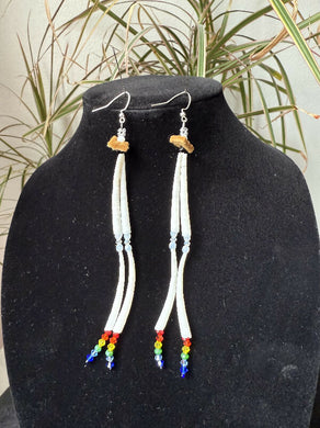 Dentalium earrings - rainbow and crystal - double decker