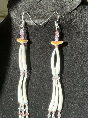 Dentalium earrings - Blush and Bashful - triple decker