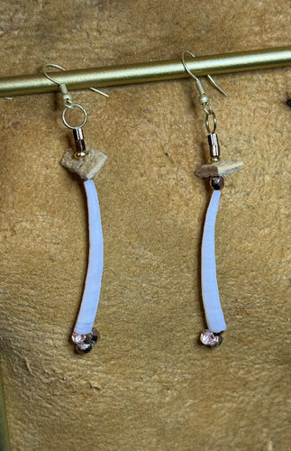 Dentalium earrings w bronze beads and traditionally tanned mooseskin