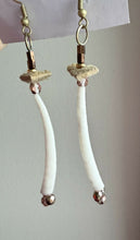 Load image into Gallery viewer, Dentalium earrings w bronze beads and traditionally tanned mooseskin