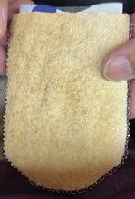 Load image into Gallery viewer, Gold, Satin tri cut beaded card holder, mother of pearl center, backed with moose skin