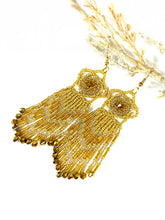 Load image into Gallery viewer, Gold Flower Top with Fringe Beaded Earrings
