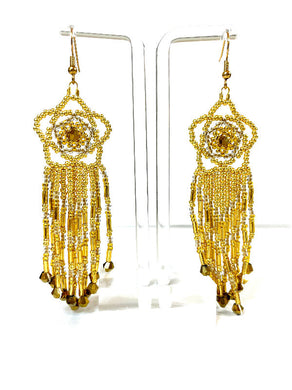 Gold Flower Top with Fringe Beaded Earrings