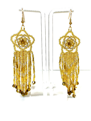 Gold Flower Top with Fringe Beaded Earrings