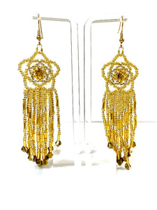 Gold Flower Top with Fringe Beaded Earrings