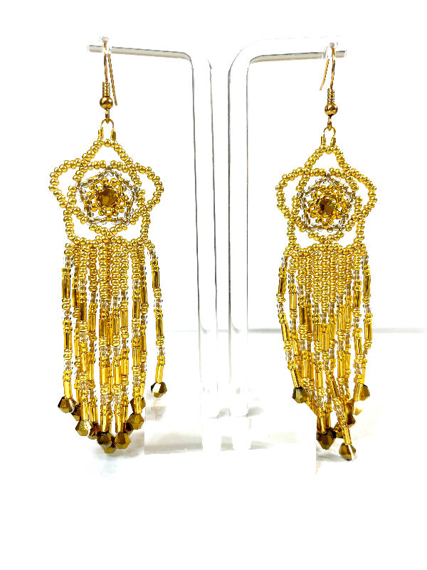 Gold Flower Top with Fringe Beaded Earrings