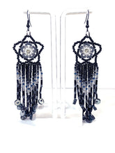 Load image into Gallery viewer, Black Flower Top with Fringe Beaded Earrings