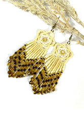 Load image into Gallery viewer, Gold and Faux Ivory Flower Top with Fringe Beaded Earrings