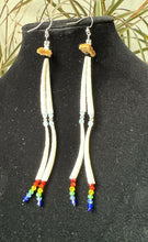 Load image into Gallery viewer, Dentalium earrings - rainbow and crystal - double decker