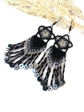 Load image into Gallery viewer, Black Flower Top with Fringe Beaded Earrings