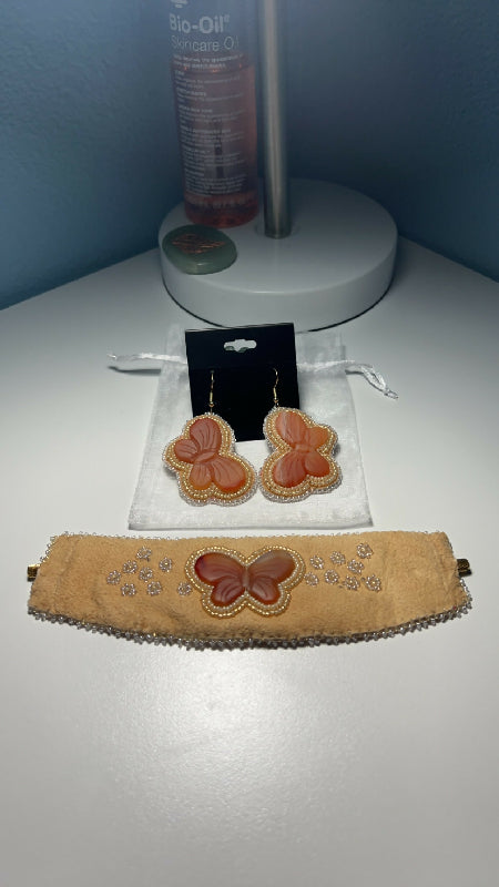 Orange Butterfly Earring and Bracelet Set