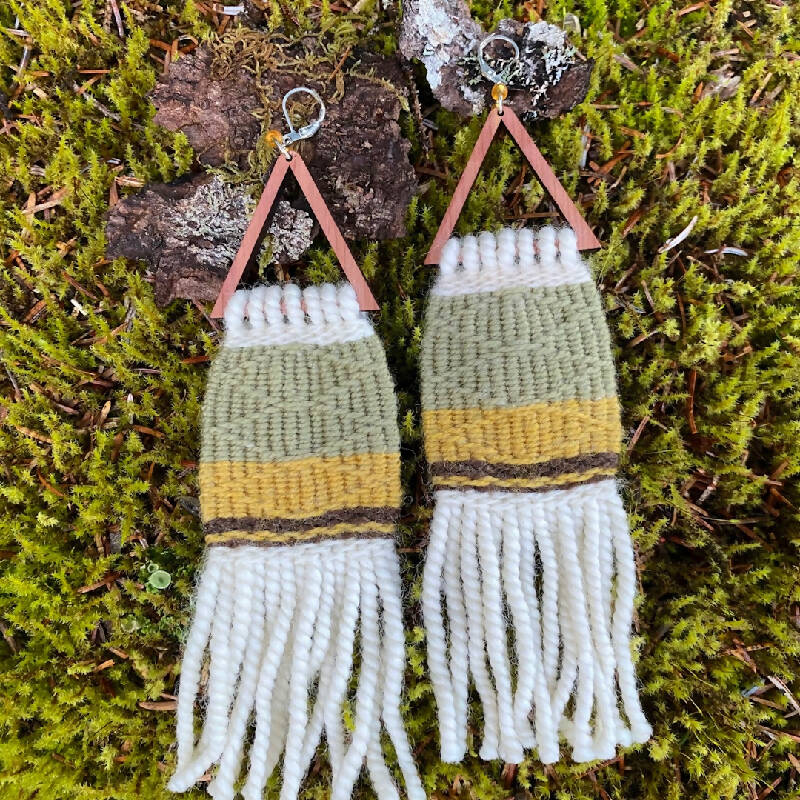 Ravenstail Woven Earrings (moss/fawn)