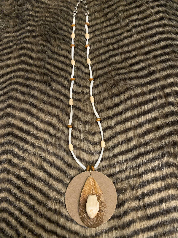 Children's Necklace with Salmon Skin & Elk Tooth