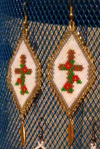 Beaded Cross with feather charm