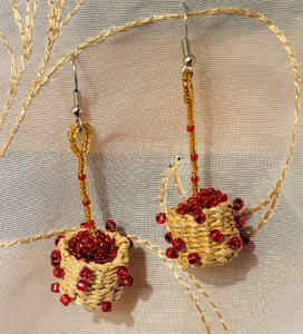 Red salmonberry woven basket Earrings