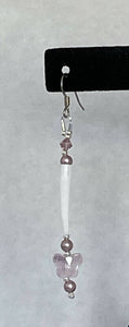 Pink butterfly dentalium earrings with light pink Swarovski pearls and crystals, sterling silver beads. On hypoallergenic hooks.