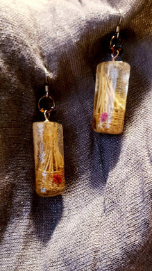 Fossilized Woven Basket Earrings-Red Berry