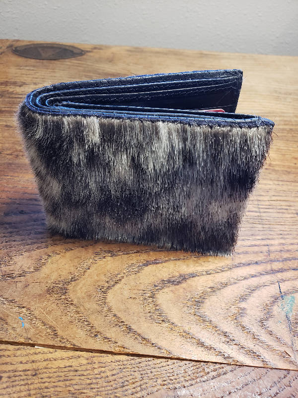 Seal fur leather wallet