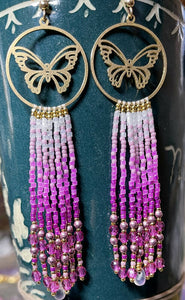 Pinks and butterflies-beauty in 3 shades of pinks, pale pink druks, fuchsia facets and frosted drop beads AND sz 15 Charlotte cut 24k gold beads. On gold filled hooks