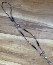 Load image into Gallery viewer, Beaded Lanyard with Walrus Ivory, Black Bison Bead Bones and Mother of Pearl.