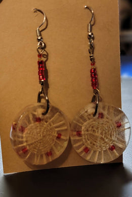 Woven Seagrass Earrings Fossilized Disc Red Berry
