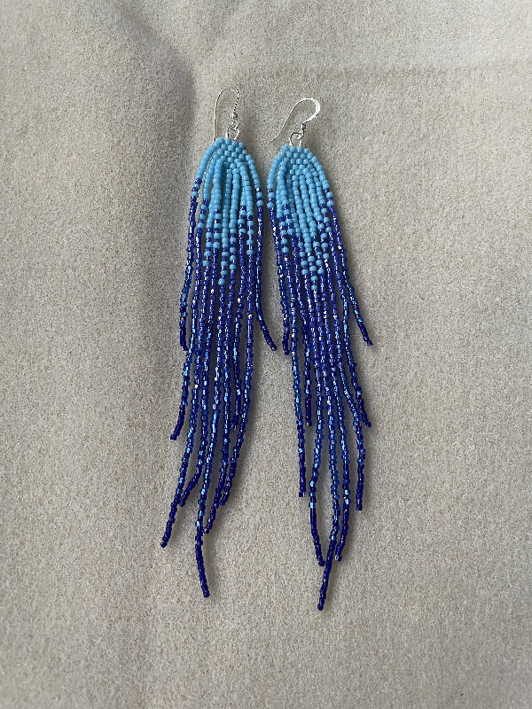 Blue fringe beaded earrings