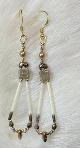 Porcupine quill earrings with Swarovski pearls, Picasso delicas, 24k Czech beads, faceted beads, mini daggers. On gold filled hooks.