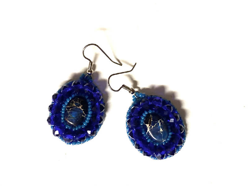 Beaded Dark Blue Earrings