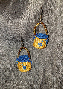 Berry Basket Woven Seagrass Earrings Blue